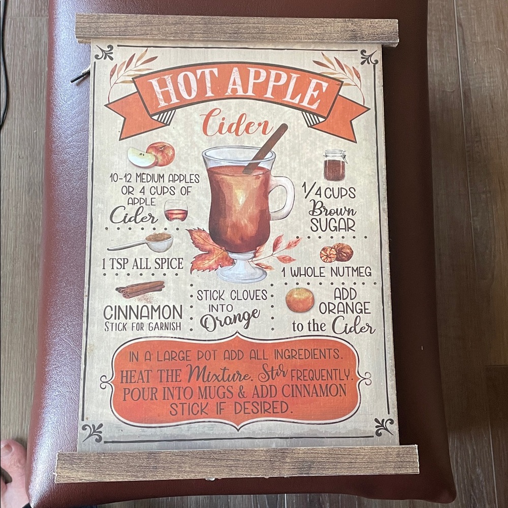 Rustic Hot Apple Cider Recipe Wall Art or table top